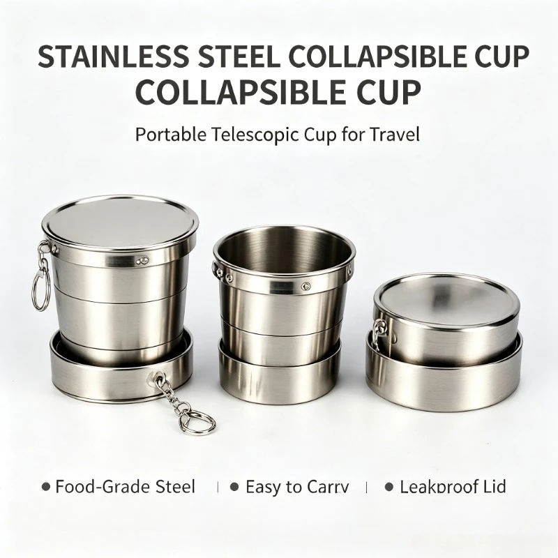 2Pcs 75/150/250ML Stainless Steel Collapsible Cup Telescopic Travel Mug Outdoor Snow Camping Hiking Climbing Ski Gear Travel