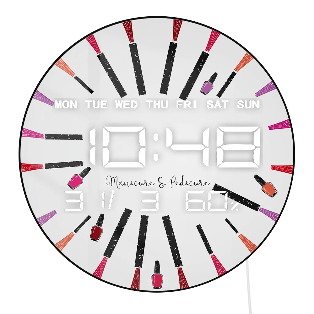 

Цифровые настенные часы для маникюра и педикюра с LED-дисплеем, календарем, термометром и автоматическим затемнением