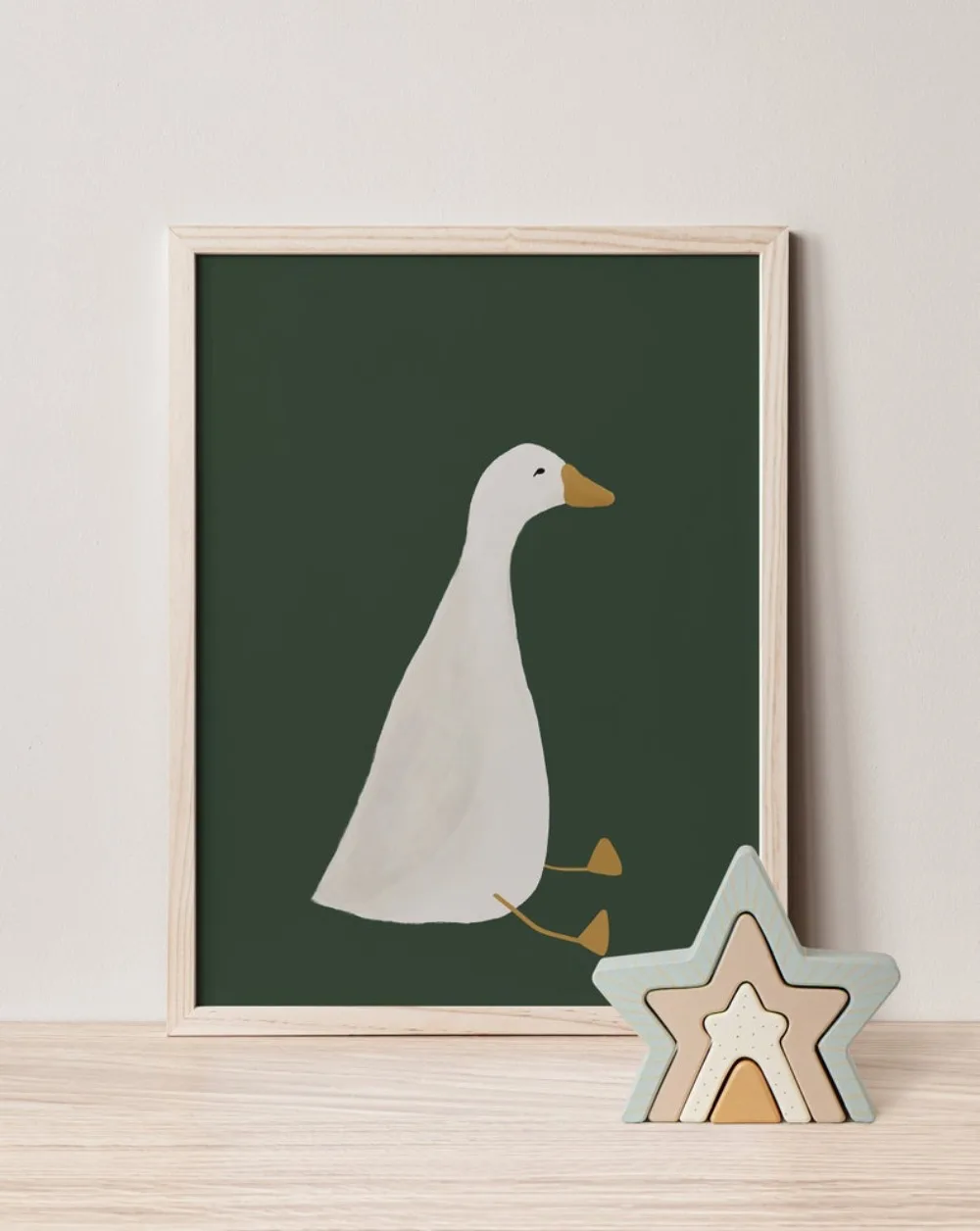 Green Nursery Farm Animals,Children's Room Illustration Frameless Canvas Painting Stupid Goose Wall Art,Cute Poster,Dark