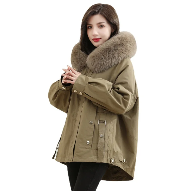 Brand High Grade Quality Women Thicken Warm Hoodie Down Parka Detachable Hat With Lining Rabbit Fur Hooded Winter Coat Jacket