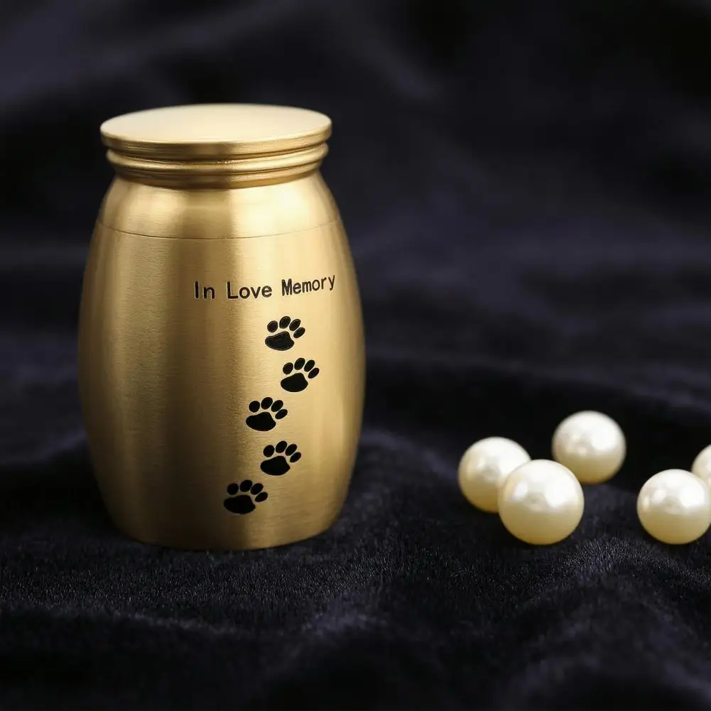 Small Pet Urn Metal Pet Urn Small Pet Cremation Urn with Paw Pattern Waterproof Metal Ash Holder Mini Keepsake for Cats