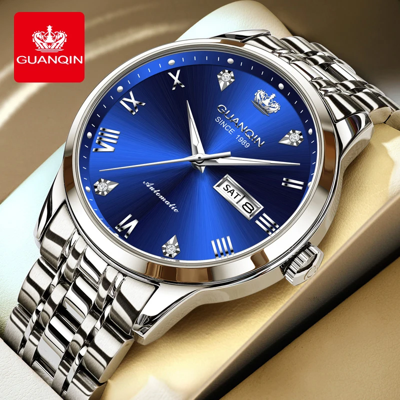 GUANQIN Premium Automatic Men's Watches Business Fashion Simple Casual Steel Mechanical Highend Original Brands Mens Dress Gifts