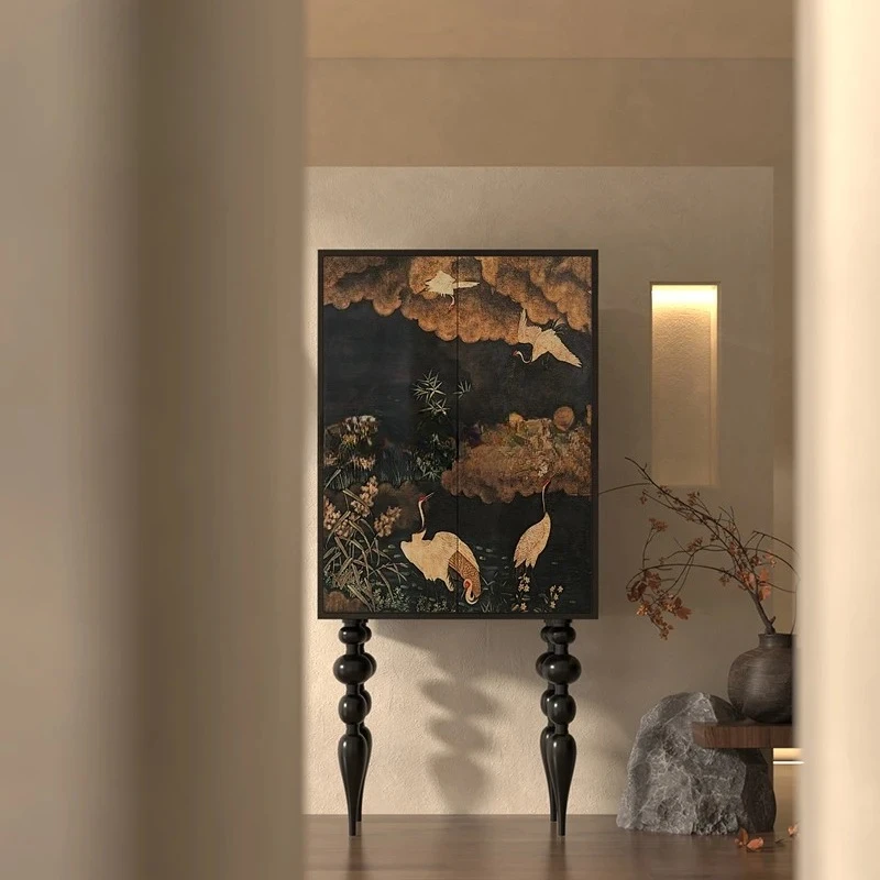 

HLZ new Chinese solid wood chest cabinet entrance storage tall cabinet