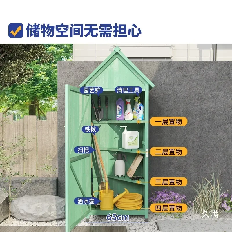 Outdoor Solid Wood Storage Cabinet Sunproof Courtyard Tool Room Large Capacity Locker for Gardening Gloves and Tools