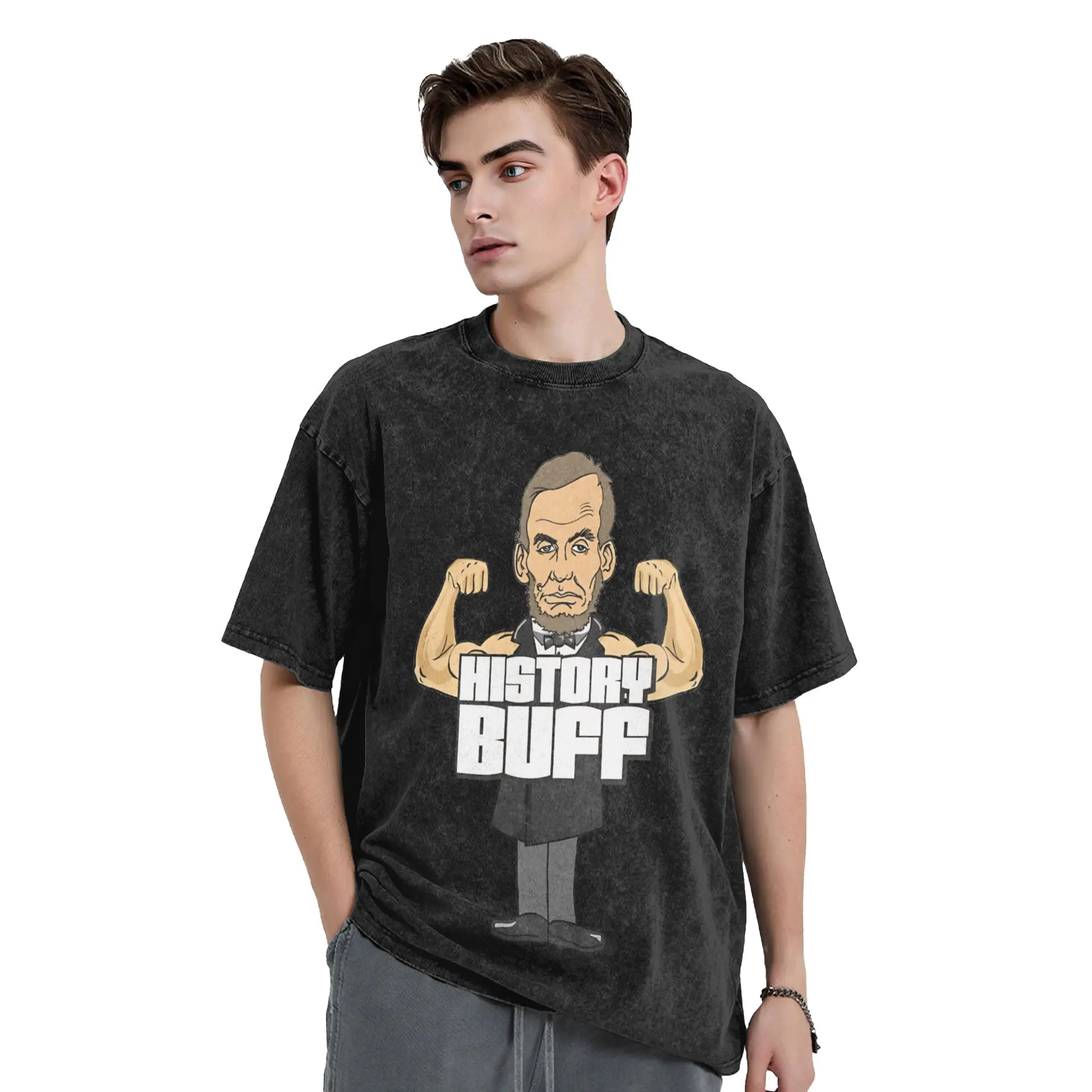Abraham Lincoln “History Buff” Washed T Shirts Trending  Summer Tee Shirt Y2K Fun Design Casual Tops Birthday Gift
