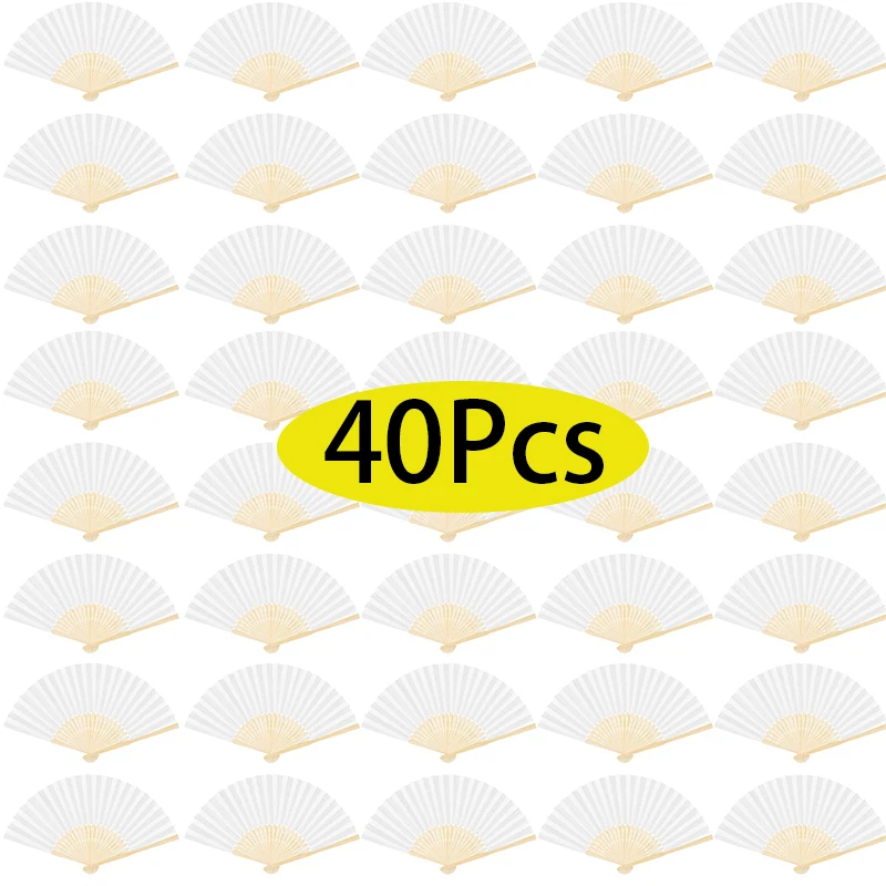 

40Pcs Plain Wooden Folding Fan Paper Hand Fans For Wedding