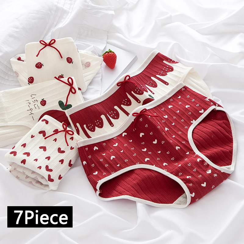 

7Pcs Cotton Underwear Panties for Women China Red Cartoon Briefs Girls Ladies Sexy Lingerie Panty Underpants Thong Cute Tanga