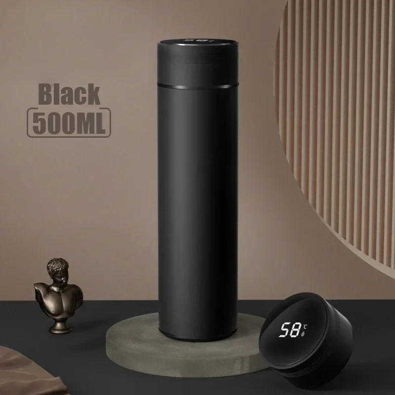 500 ml Edelstahl-Thermosbecher mit Temperaturanzeige, für den Außenbereich, vakuumisoliert, geteilte Flasche, Reisebecher, Vatertagsgeschenk