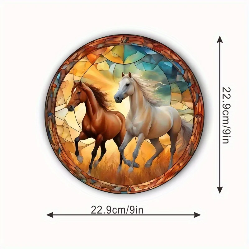ملصق زجاجي ثابت التشبث ، ملصق نافذة لاصق مجاني ، فن تصادم التقاط أشعة الشمس ، ديكور المنزل-حصان #50