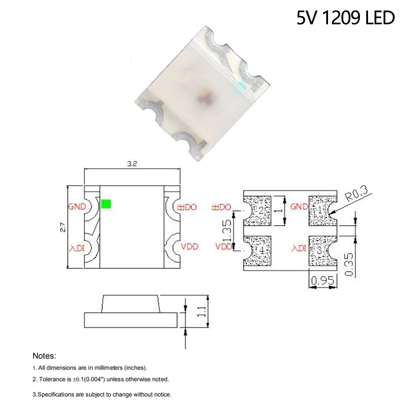 Ws2812b 5v Ws2812 5050 3528 4020 1204 1209 0807 2020 Mini Smd Led رقاقة عنونة بكسل رقمي Rgb كامل اللون Led ديود مصباح #3