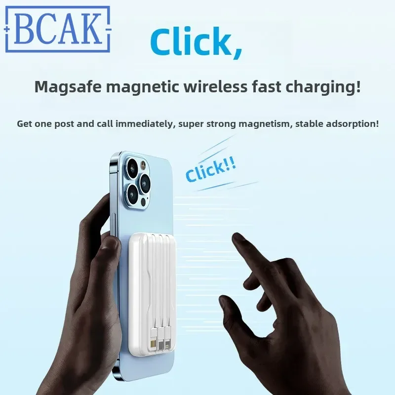 New Style Magsafe Magnetic Wireless Power Bank 10000 MAh Self-contained Cable Super Fast Charging BCAK Mobile Power Supply