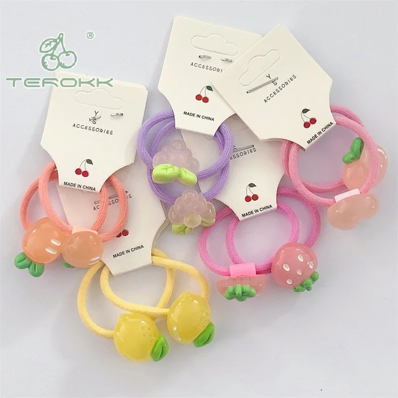 2Pcs Sweet Cute Cartoon Semi Transparent Fruit Strawberry Carrot Grape Lemon Elastic Hair Band Girls Kawaii Rubber Ties Bands