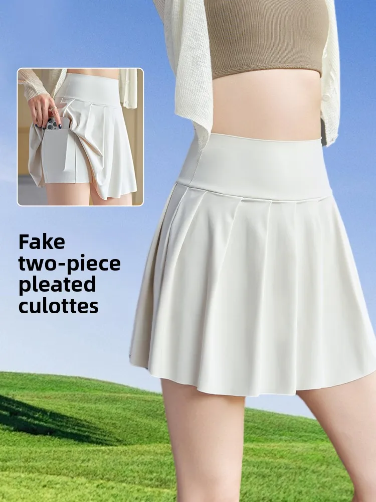 

Spor A-Line Skirt Women's Anti-Light ort Skirt Tennis Fitn Sunscreen Yoga Skirt High Waist Pleated High Elastici