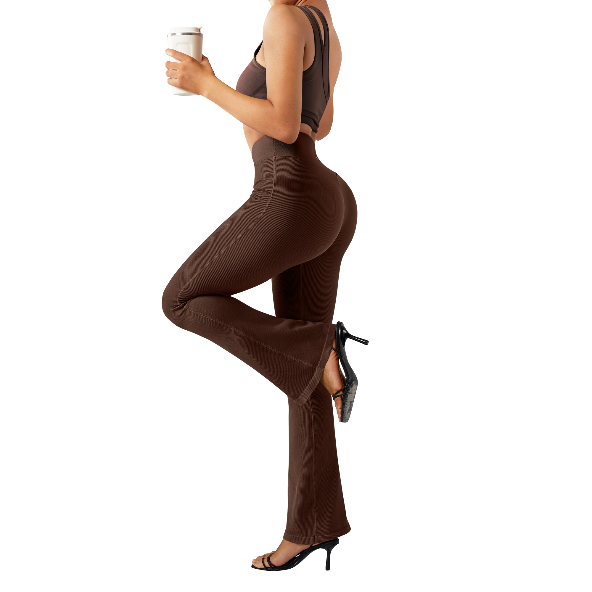 Solid Elegant Lady Women Legs Pants Flared Wide Killer High Waist OL Ladies Career Long Trousers High Waist Flared Pants Women