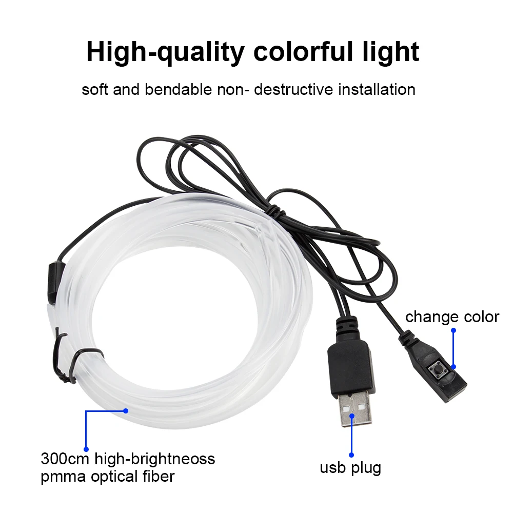 Car Interior Ambient Light LED Cold Atmosphere Light Colorful Tube Strip Flexible Neon Lamp Glow String Light For Car Motorcycle