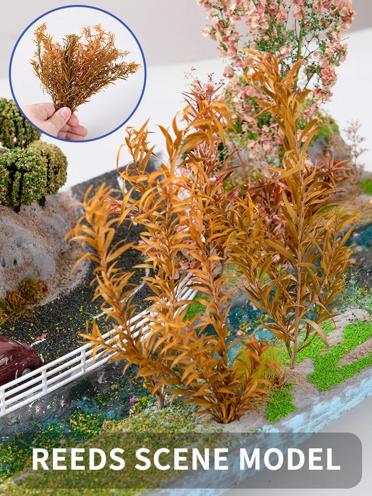 Modèle de scène d'anches miniatures, grappe d'herbe à longues feuilles, plante de buisson, Micro paysage, Table de sable, accessoires de Terrain de végétation, 1 boîte