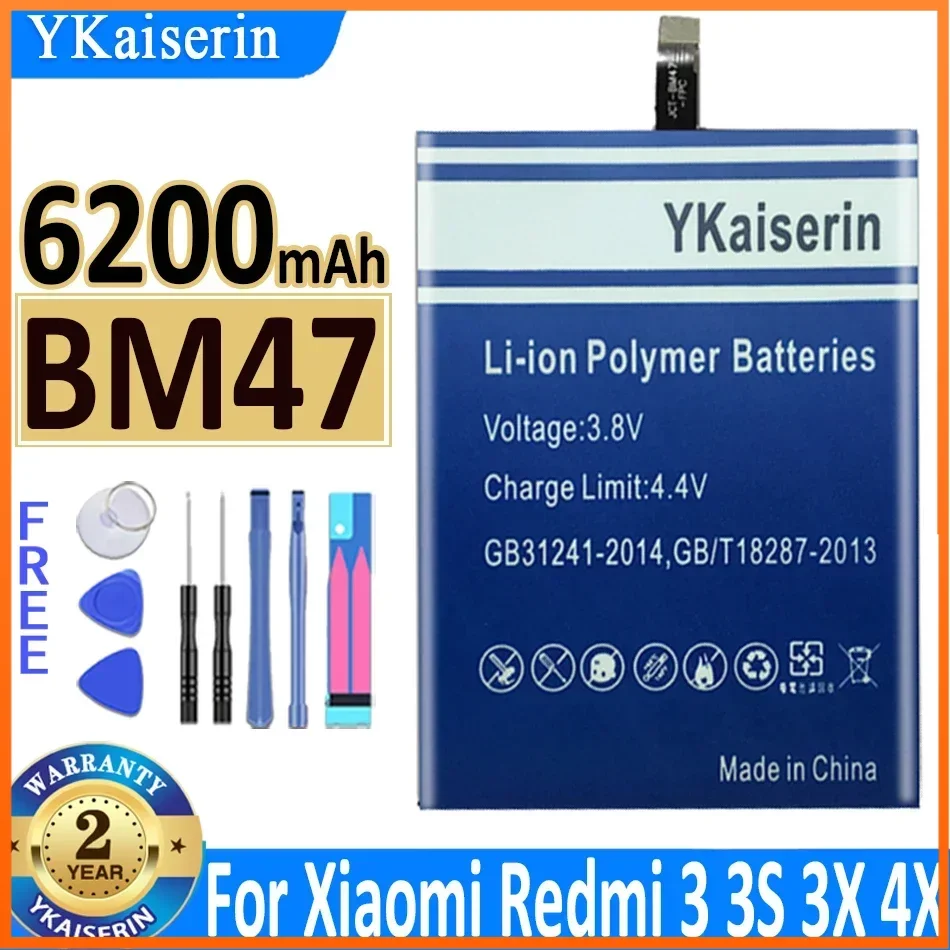 

Аккумулятор ykaisсеребрин BM47 на 6200 мА · ч для Xiaomi Redmi 3, 3S, 3X, Xiao Mi, Hongmi, Redmi 4x, сменные батареи, батарея