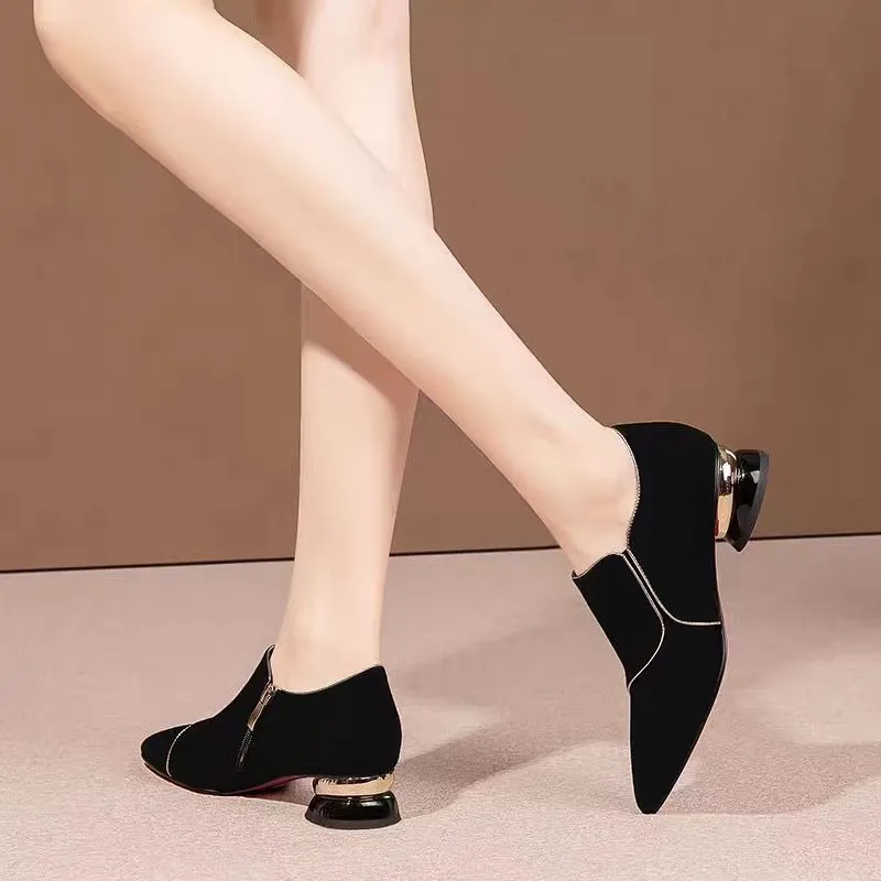 2025 diskon besar-besaran sepatu wanita ritsleting samping hak tinggi wanita mode Solid kantor dan karir seksi Toeel Egant Heels wanita