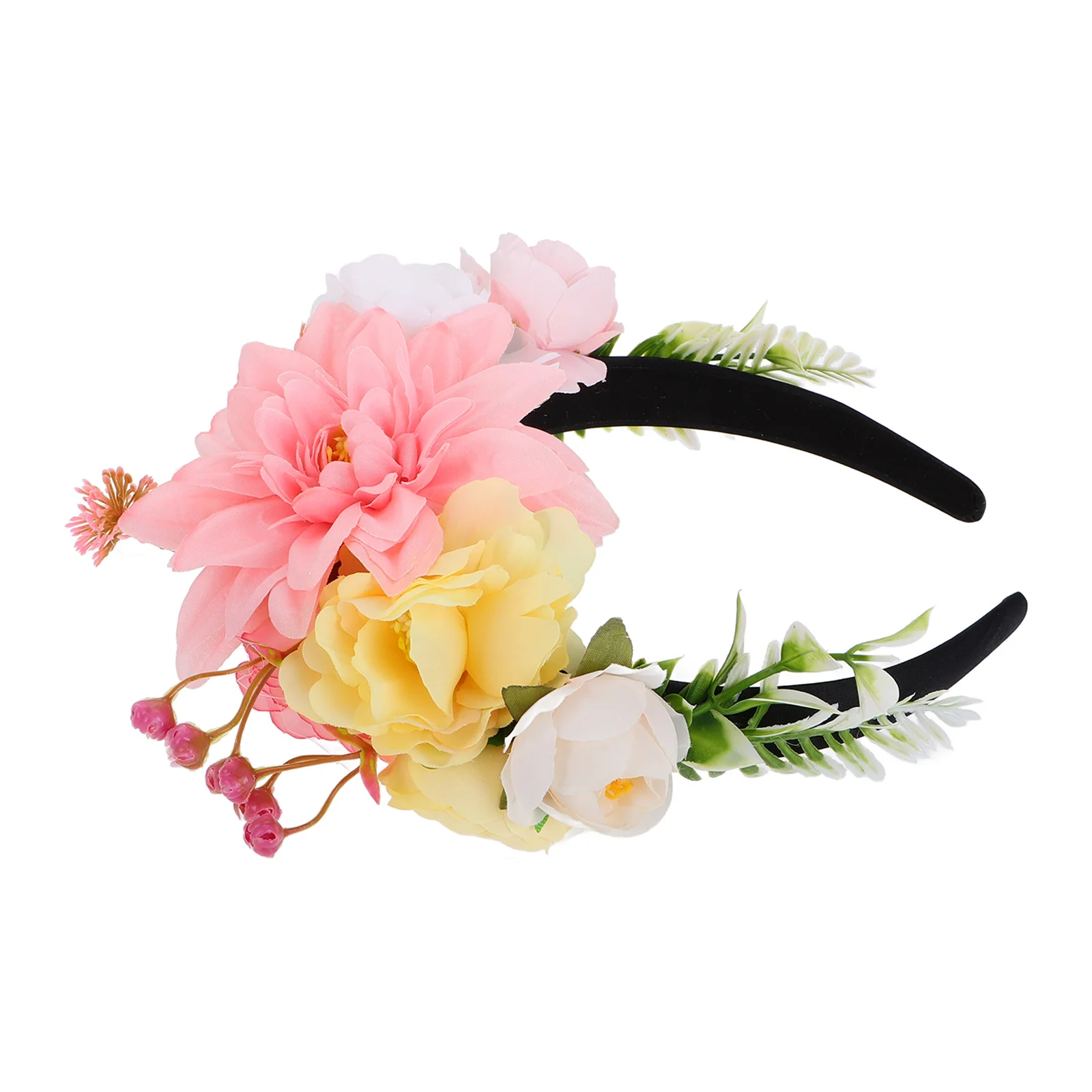 

Pink Wedding Bride Headband Floral Garland For Women Party Prom Hair Wreath Boho Crown Festival Headdress Hair Styling