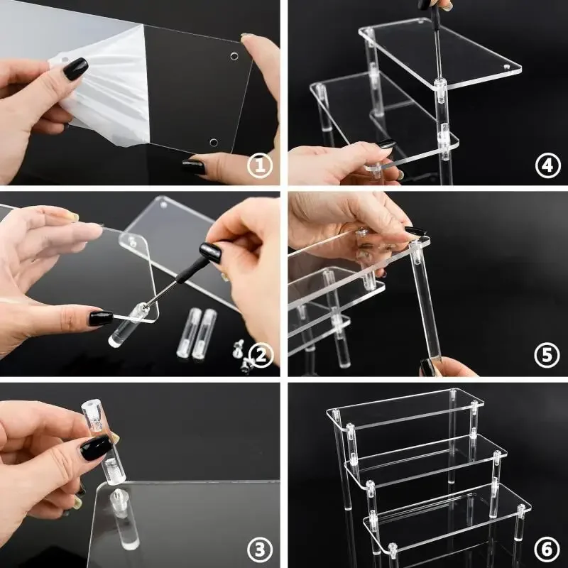 1-4 Layers Acrylic Display Stand Durable Display Rack for Cupcake Perfume Doll Transparent Trapezoidal Blind Boxes Storage Shelf