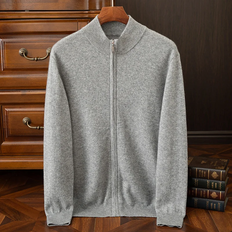 2024 Autumn/Winter New Collection (100% Cashmere) Men's Flat Zipper Versatile Sweater for Men