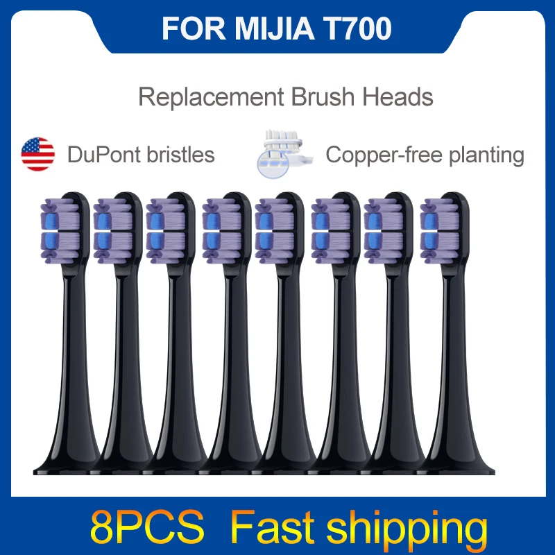 8PCS Replacement Brush Heads For XIAOMI MIJIA T700 Sonic Electric Toothbrush Dupont Bristle with Caps Sealed Pack