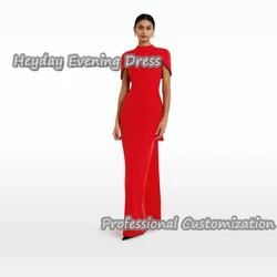 Heyday O-Neck Saudi Arabia Short Sleeves Straight Prom Gown luxury Crepe Floor Length Built-in Bra Elegant  Dress For Women 2024