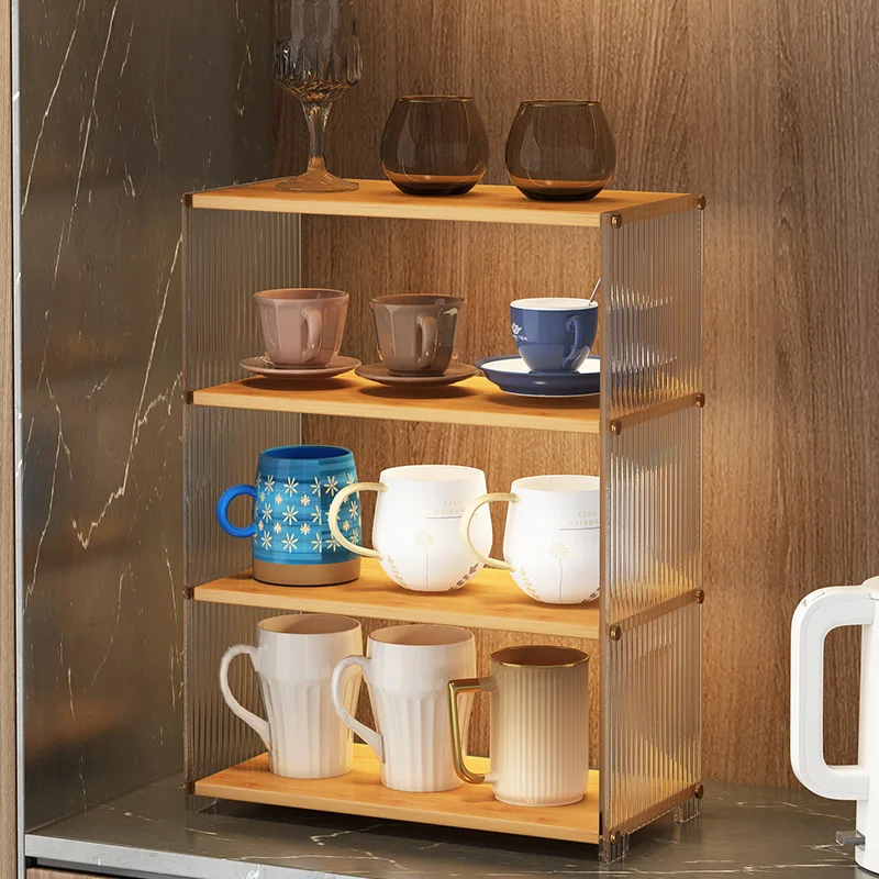 

Kitchen Storage Rack Multi-Functional Countertop Multi-Layer Partition Layer Rack Acrylic Plus Bamboo Seasoning Cup Storage Rack