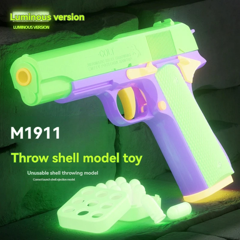 Throw Shell Toy Gun Luminous Manual Pistol M1911 Colt Anti-stress Fidget Gun Weapons Toy Cannot Shoot for Children Kids Adults