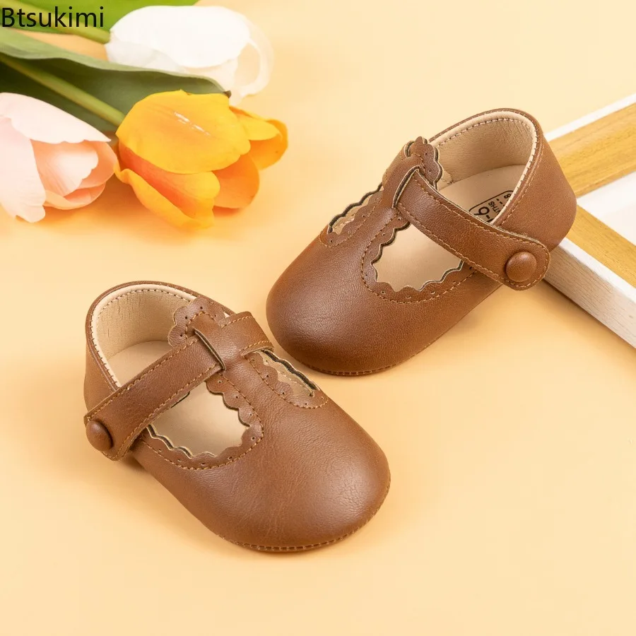 0-18M Baby Girls Princess Shoes PU Leather Non-slip Bottom First Walker Shoes Soft-soled Versatile Toddler Flats Dress Shoes