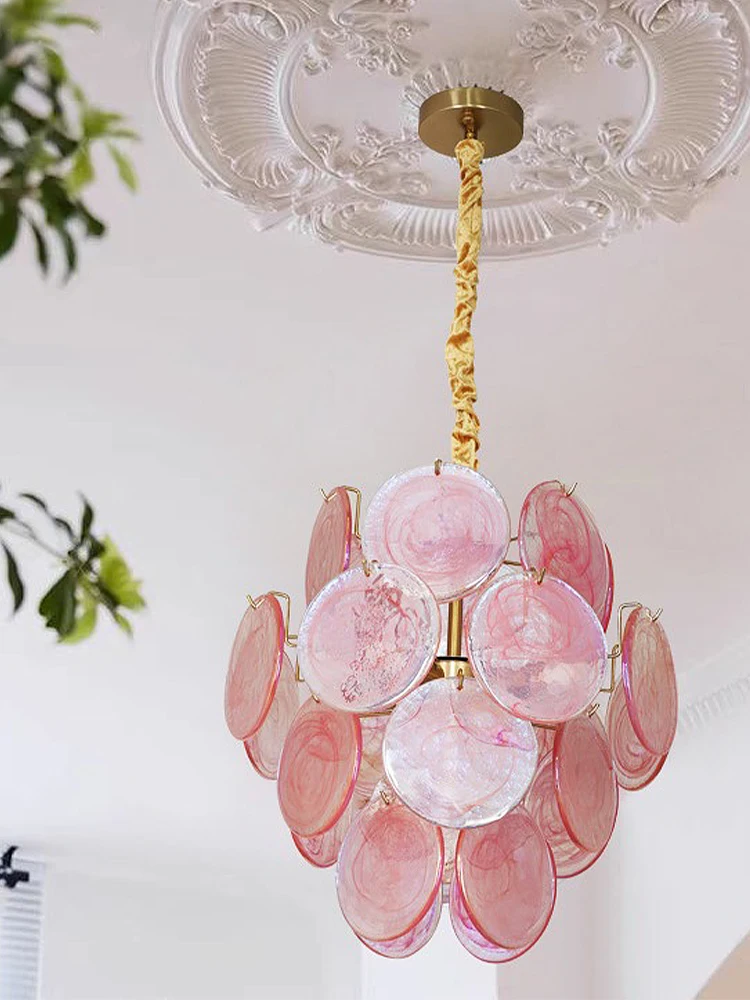 Hanging Lamp for Ceiling Dining Room Decor Lustre Foyer Red Cloud Glass Chandeliers LED Vintage Lighting Fixture Italy Designer