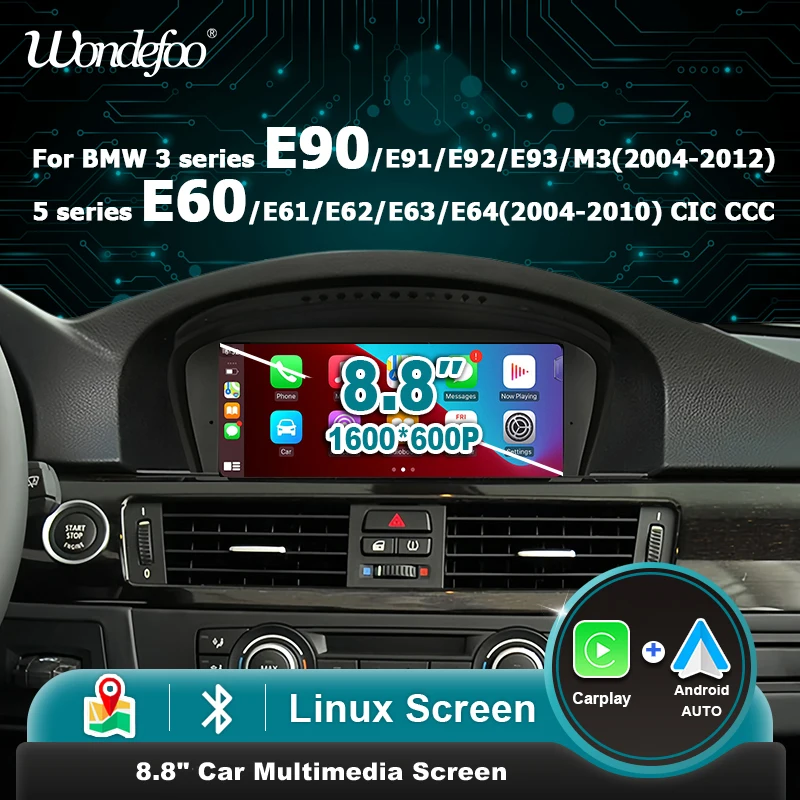 8,8 ''Wireless CarPlay Android Auto Linux Radio de coche pantalla Multimedia para BMW 5 3 Series E60 E61 E62 E63 E90 E91 E92 E93 M3 GPS 1