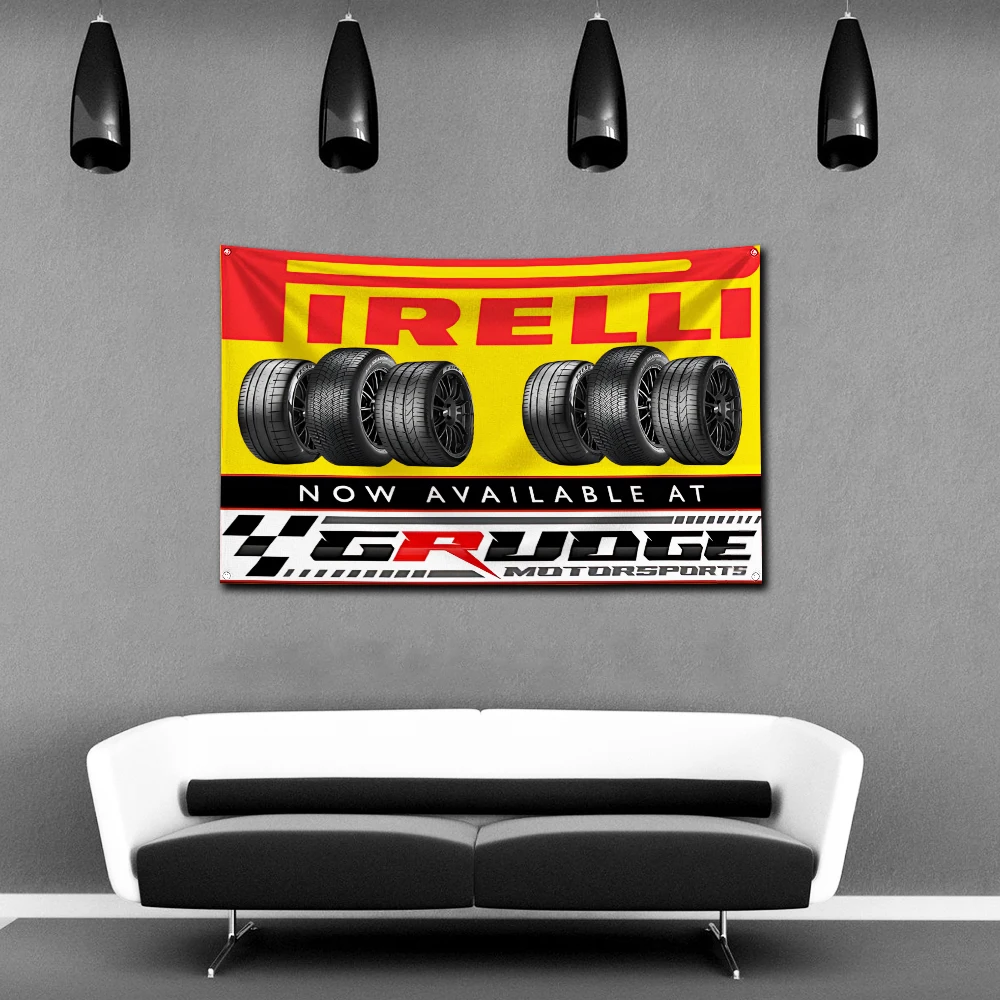 Pirellis Tyres Flag Polyester Digital Printing Banner 4 Sizes for Garage Wall Art Out Door Decoration With Brass Grommets