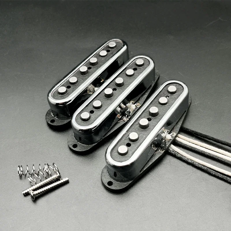 Electric Guitar Pickup with Open Brass Cover Fiber Spool ST Pickup Vintage Style Chrome Alnico 2 Staggered ST Style