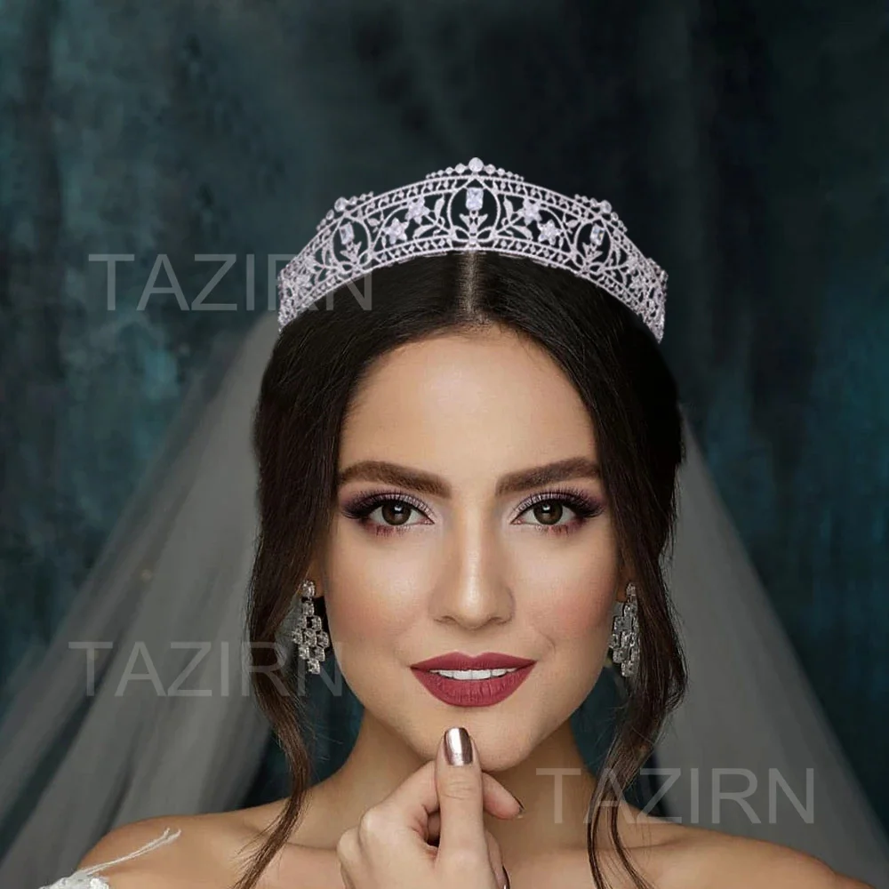 Western 3A Cubic Zirconia Wedding Bridal Crowns CZ Royal Princess Tiaras Bride Wedding Party Headwear Hair Jewelry for Girl Gift