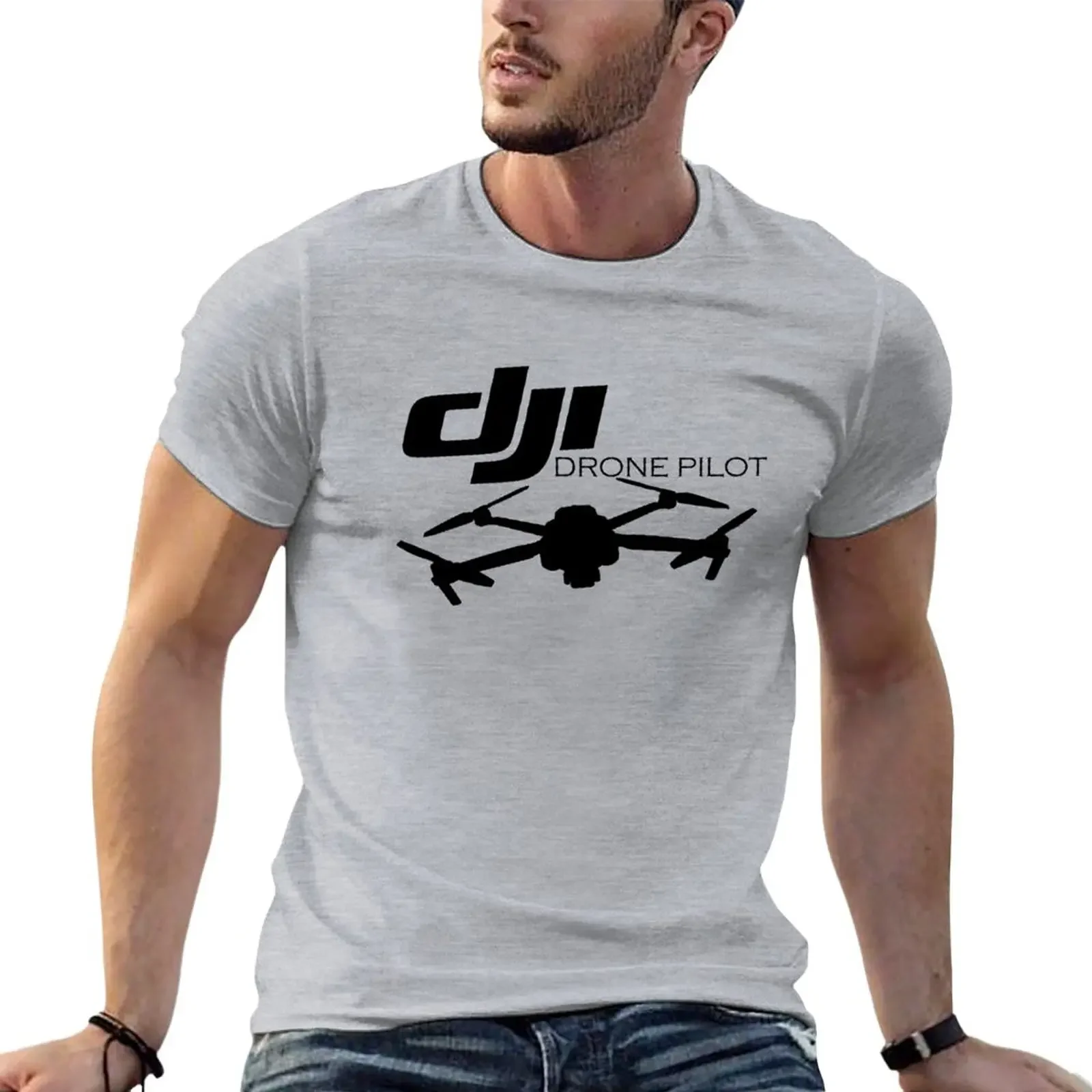 Round Neck 2024 summer tops plus sizes men clothing DJI Drone Pilot Essential T-Shirt  streetwear  harajuku  graphic t shirts