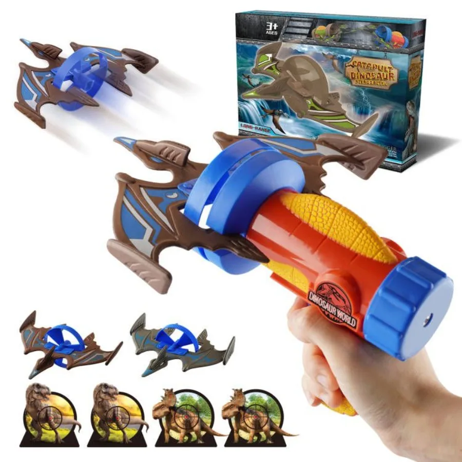 

Rocket Launcher Airplane Toy with Dinosaur Targets Foam Pterosaur Shooting Games for Outdoor Toys 5 6 7 8 Year Old Boy Catapult