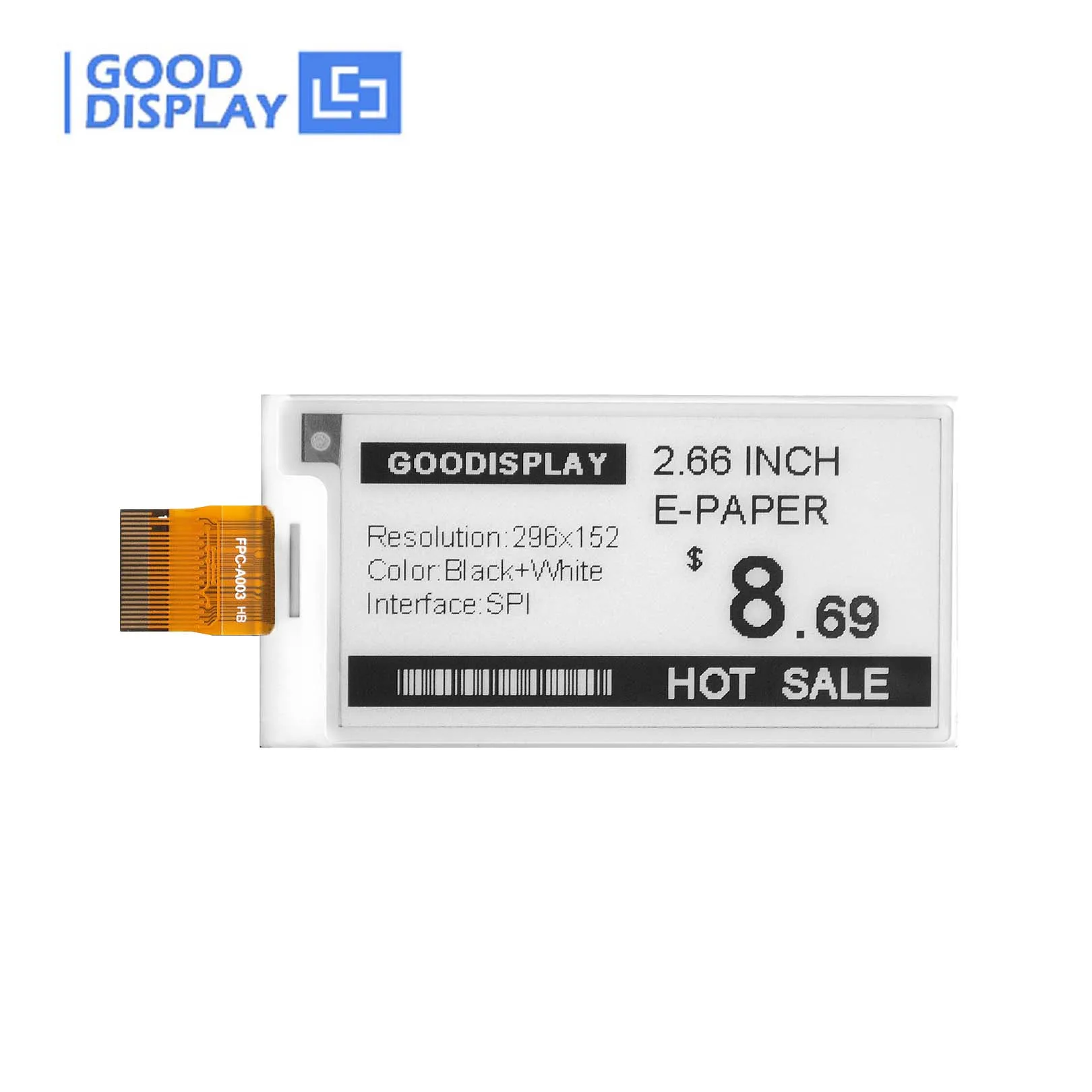 2.66 Inch E-Paper Display Low Temp -25~10℃,Resolution 296x152 E Ink Screen, GDEY0266D91LT