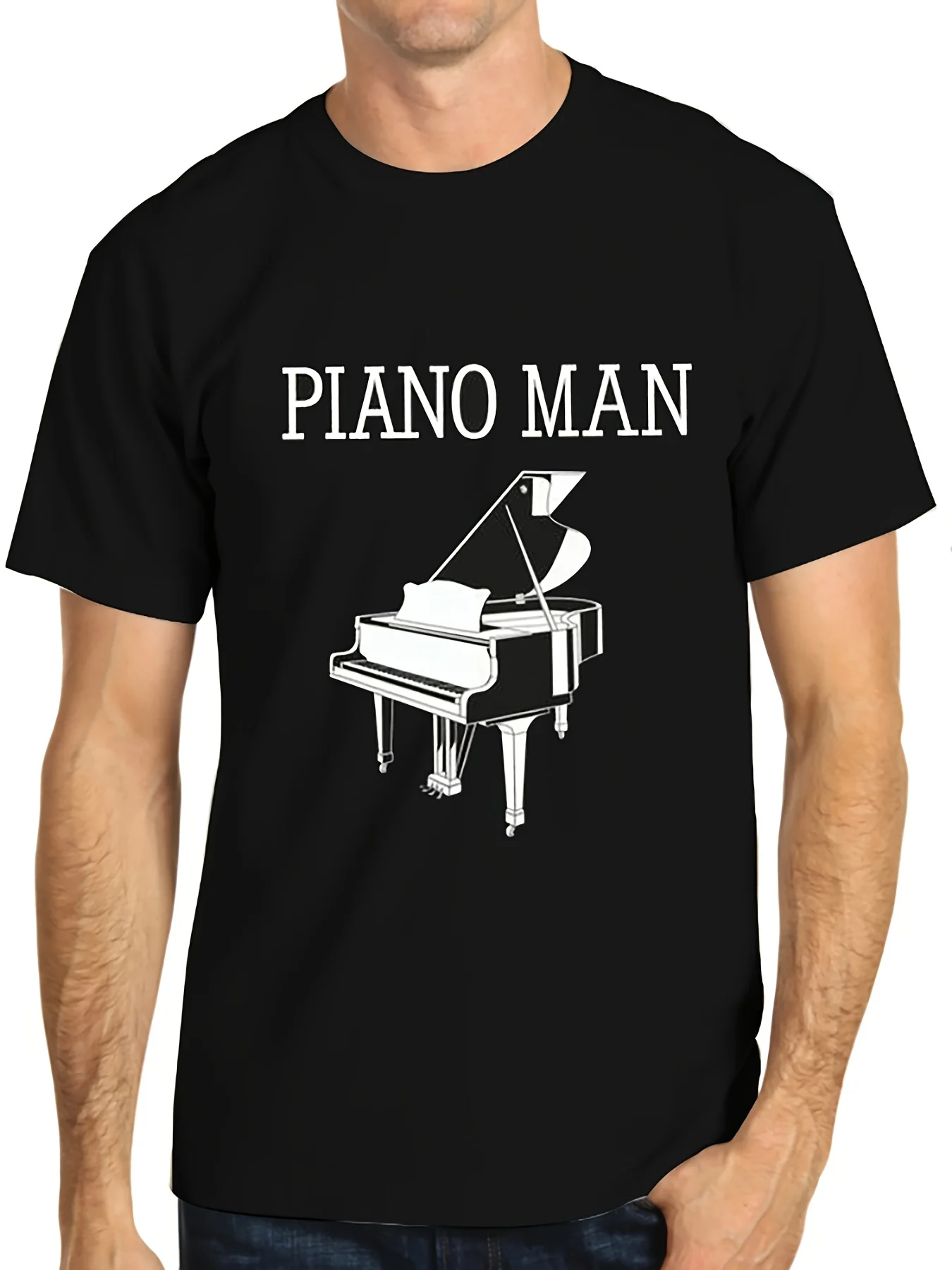 1pc Men's Piano Graphic T-Shirt - Soft Breathable Fabric Casual Everyday & Formal Events Tee - Music Lover Apparel - Machine Was