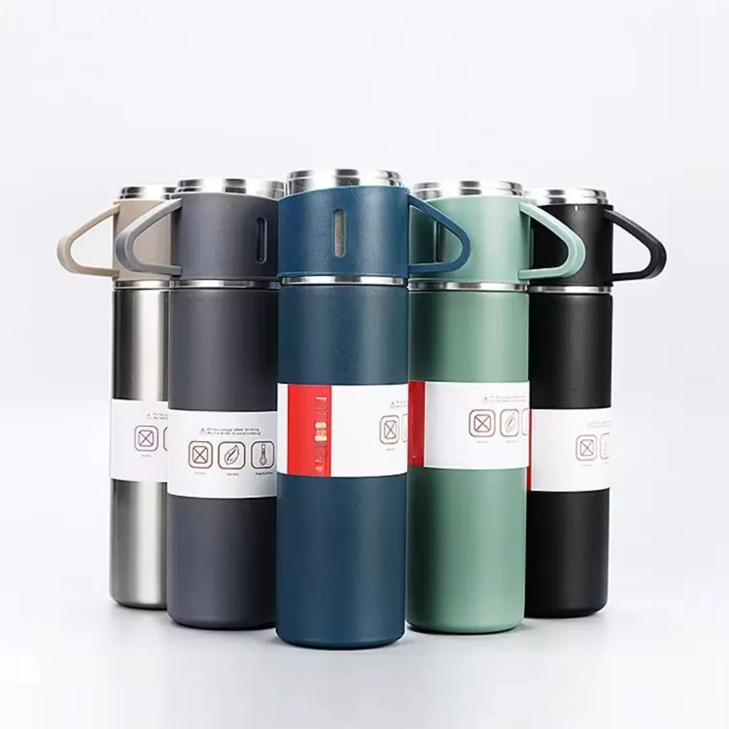 Portable Business Cup Stainless Steel Thermal Thermos Set One Cup Two Lid Gift Box Vacuum Insulation Flasks Thermos Mug For Kids