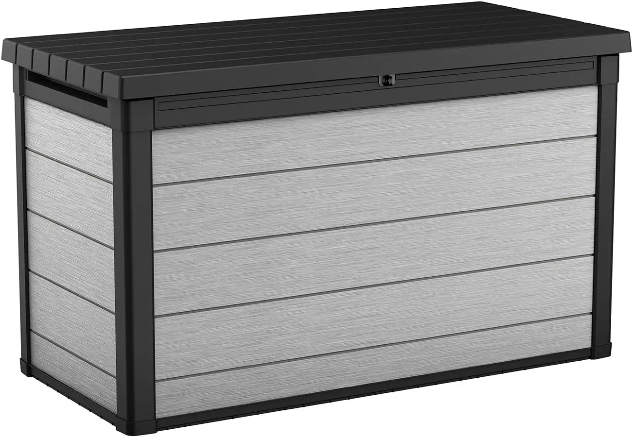 200 Gallon Large Deck Box with Double Wall Panels - Weather-Resistant Storage for Patio Furniture, Grey & Black
