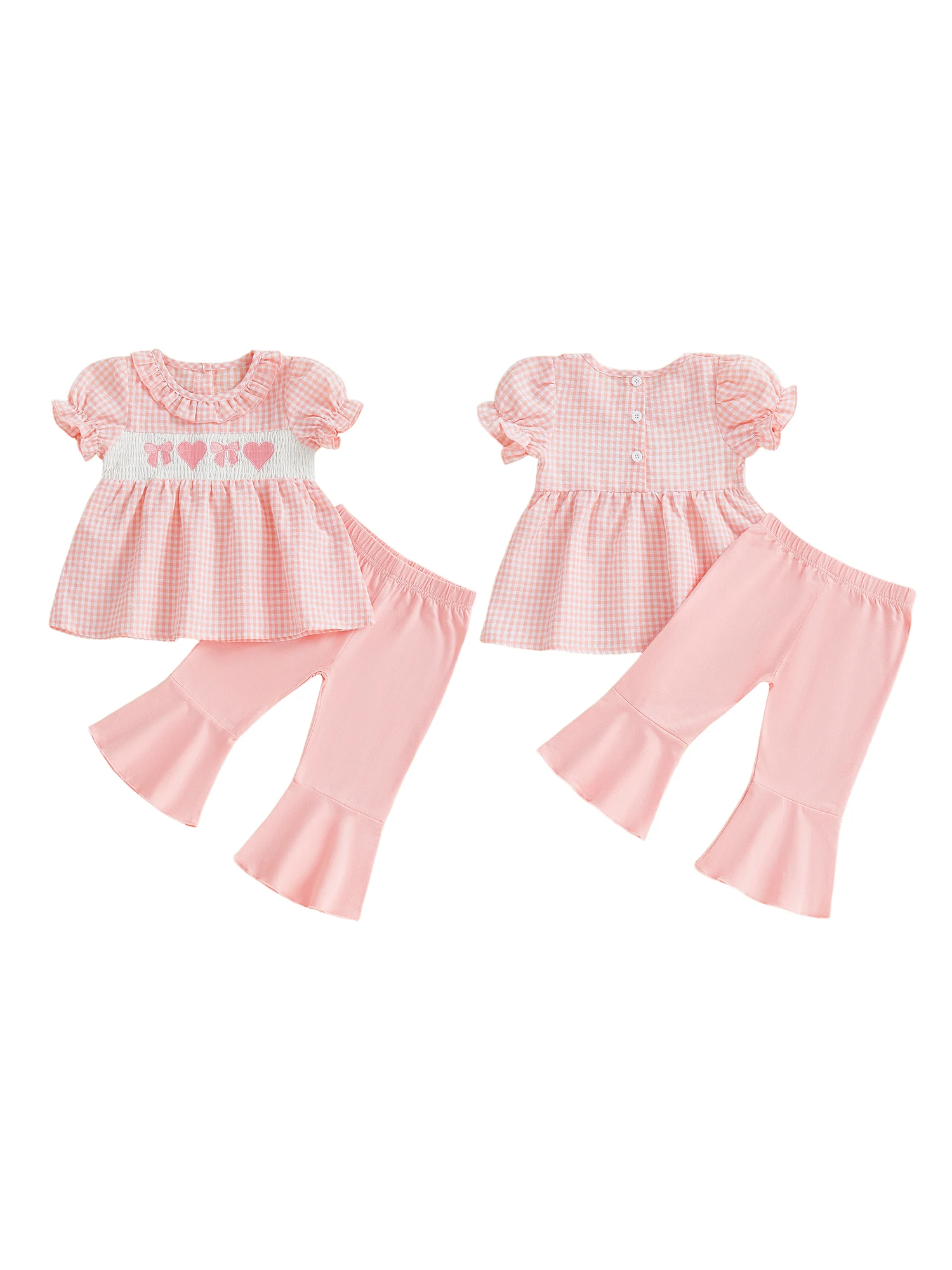 

Adorable Toddler Girl Valentine s Day Ensemble Heart Print Ruffle Sleeve Top Elastic Waist Flare Pants Set 2 Pieces
