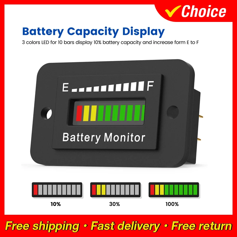 Voltage Battery Meter LED Indicator 12V 24V 36V 48V 60V 72V Battery Monitor Gauge For Golf Cart RV Boat Accessorie