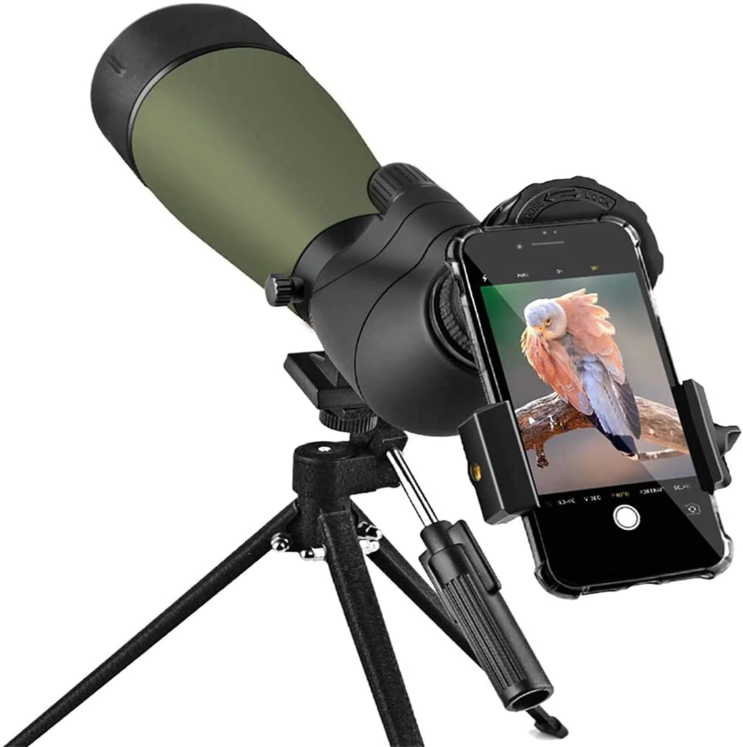 20-60X80 Spotting Scopes for Target Shooting - Aurosports BAK4 Prism 45 Degree Angled Eyepiece with Tripod & Smartphone Adapter