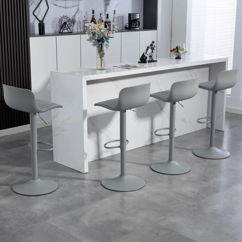 Sgabelli Da Bar Moderni Girevoli E Regolabili, Set Di 2, Schienale In Plastica E Seduta In Similpelle, Regolazione Dell'altezza Con Molla A Gas, Base In Metallo Con Poggiapiedi, Sgabelli Da Cucina/Bar-image
