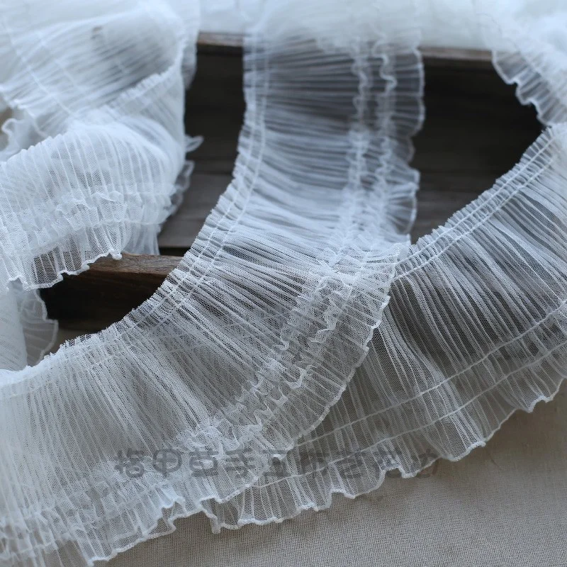 10CM Wide White Tulle Mesh Pleated Lace Fabric Frilled Ribbon Needlework Ruffle Trim Lolita Dress Curtains DIY Splicing Material