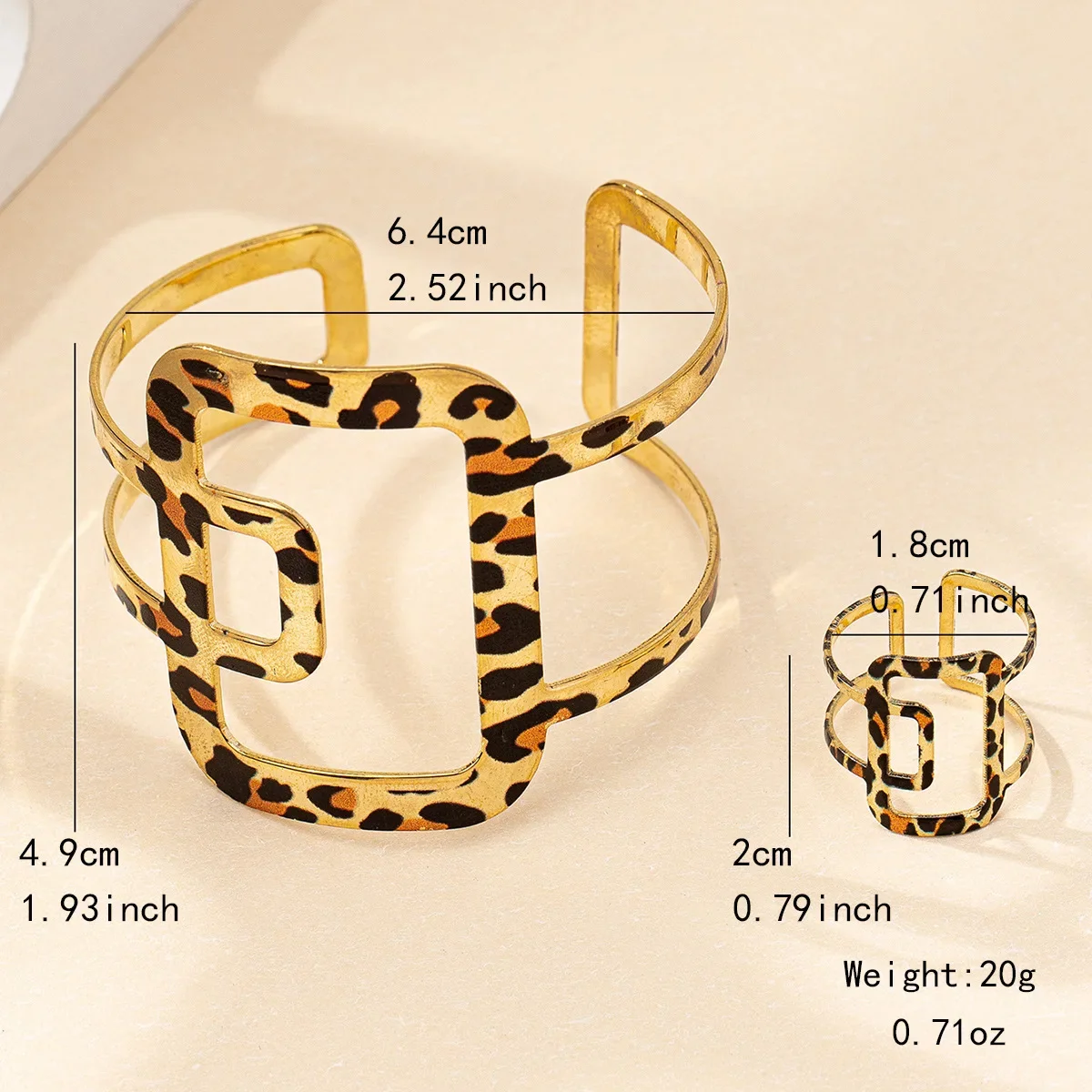 Geometric Leopard Print Hollow Bracelet Ring Retro Jewelry Set For Women Holiday Party Gift Fashion Accessories AS017