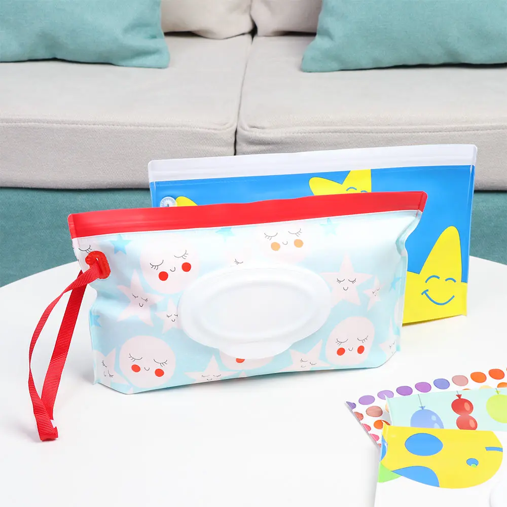 Bolsa de bebê Wet Wipe, Wipes Holder Case, Capa flip reutilizável, Snap-Strap, Saco recarregável, Caixa de tecido doméstico ao ar livre, EVA bonito