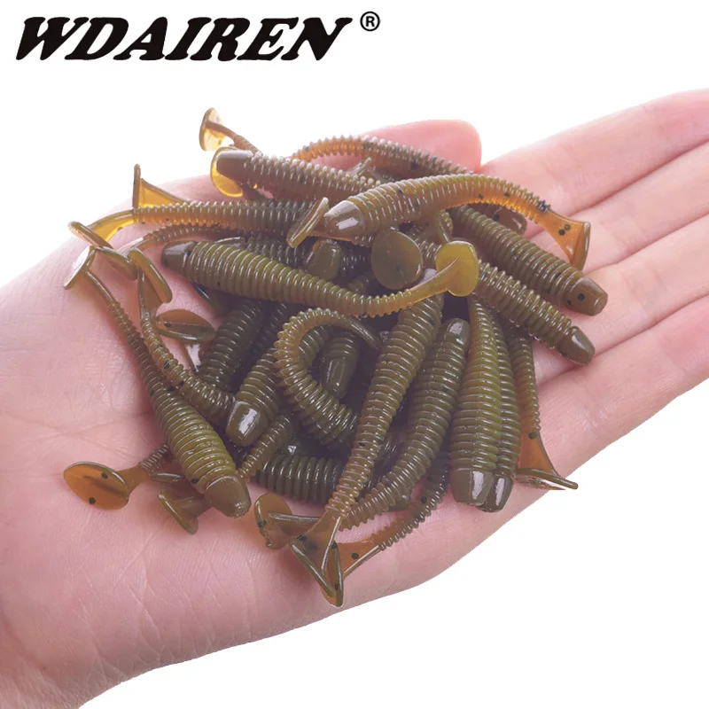 

50pcs/Lot Worm Soft Bait 5cm 0.8g Jighead Silicone Spinning Fishing Lures Saltwater Freshwater Bass Artificial Swimbait Tackle