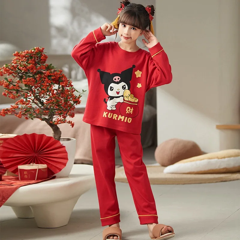 

Sanrio Kuromi, удобная одежда для сна Hello Kitty, новые весенне-осенние детские пижамы из чистого хлопка для девочек, новогодняя домашняя одежда